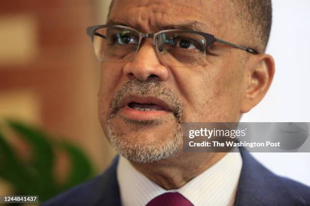 David C. Banks, the chancellor of the New York City public schools, poses for a portrait in his office at the Department of Education in Manhattan,...