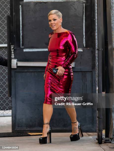 Pink is seen at "Jimmy Kimmel Live" on November 16, 2022 in Los Angeles, California.