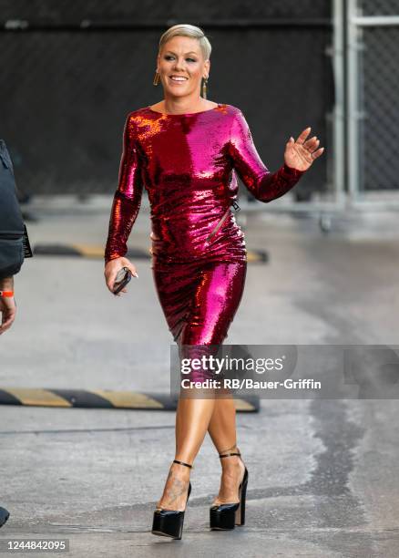 Pink is seen at "Jimmy Kimmel Live" on November 16, 2022 in Los Angeles, California.