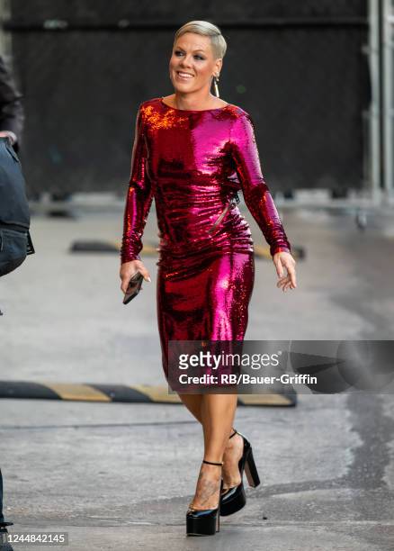 Pink is seen at "Jimmy Kimmel Live" on November 16, 2022 in Los Angeles, California.