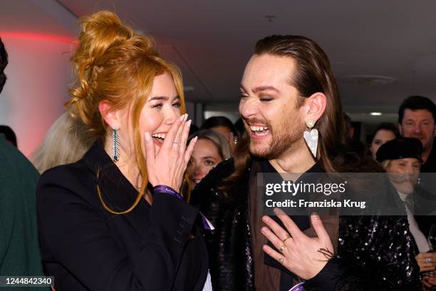 Palina Rojinski and Riccardo Simonetti during the 115th Anniversary and Grand Opening of KaDeWe at KaDeWe on November 16, 2022 in Berlin, Germany.