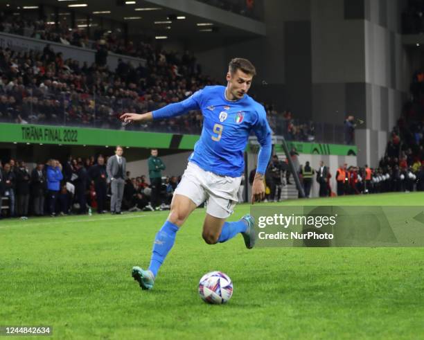 Andrea Pinamonti of Italy during the football friendly football game between the national teams of Albania and Italy, at Air Albania Stadium on 15...