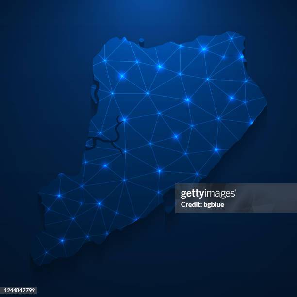 staten island map network - bright mesh on dark blue background - staten island stock illustrations