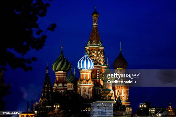 View of Cathedral of St. Basil the Blessed at night in Moscow, Russia on October 27, 2022. While some countries take measures to save energy as the...
