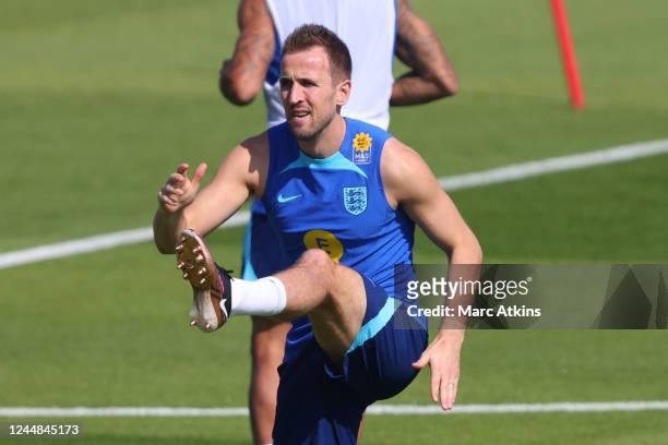 Harry Kane of England during the England Training Session & Press Conference at Al Wakrah Stadium on November 17, 2022 in Doha, Qatar.