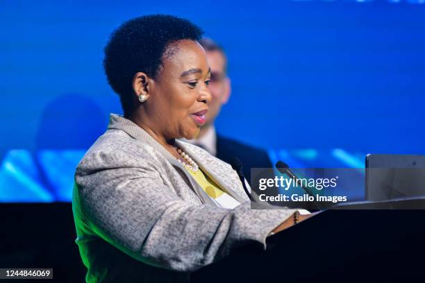 Nomusa Dube-Ncube, Premier of KwaZulu-Natal at the World Football Summit Africa at the Durban International Convention Centre on November 16, 2022 in...