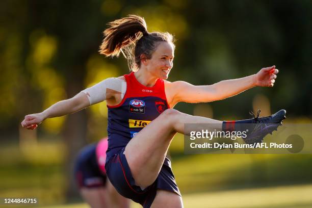 Daisy Pearce of the Demons in action during the Melbourne Demons AFLW training session at Gosch's Paddock on November 17, 2022 in Melbourne,...