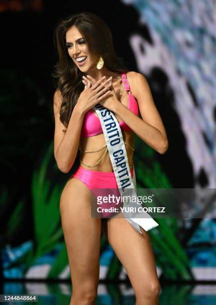 The new Miss Venezuela Diana Silva, representative of the Capital District, parades in a bathing suit at the Poliedro de Caracas on November 16, 2022.