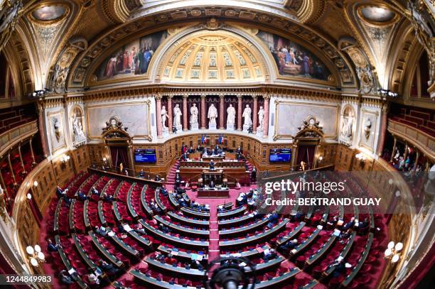 French Minister for the Economy and Finances Bruno Le Maire speaks during the first reading of State 2023 budget at the French Senate, in Paris, on...