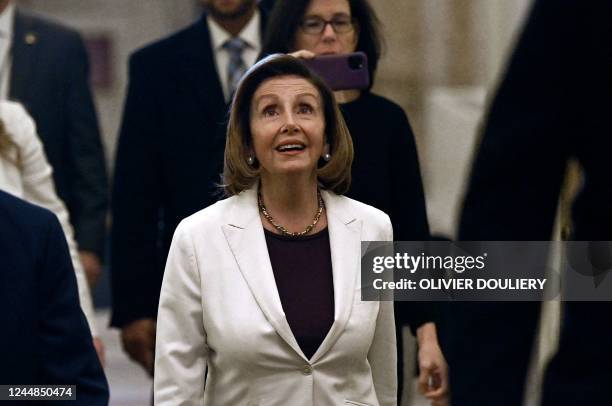 Outgoing US Speaker of the House of Representatives Nancy Pelosi, Democrat of California, arrives at the US Capitol in Washington, DC, on November...