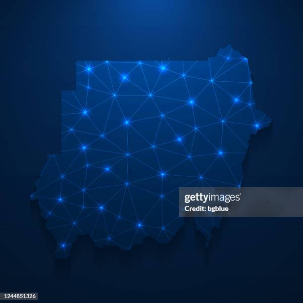 sudan map network - bright mesh on dark blue background - bright african pattern stock illustrations