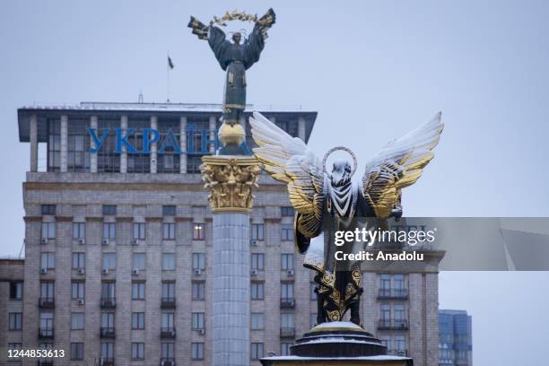 November 17: A view from the Independence Square after the first snowfall of the year in the capital city of Ukraine on November 17, 2022.