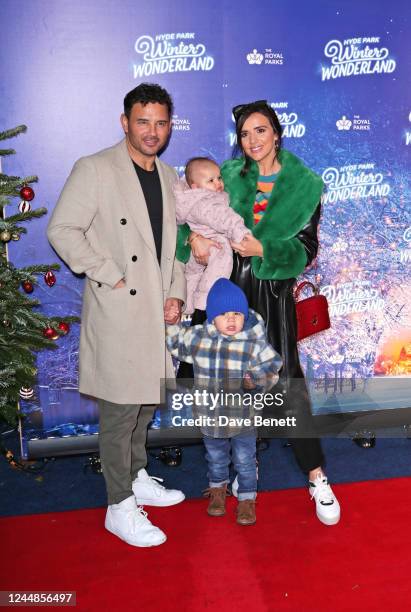 Ryan Thomas and Lucy Mecklenburgh with children at the Hyde Park Winter Wonderland 2022 VIP preview night on November 17, 2022 in London, England.