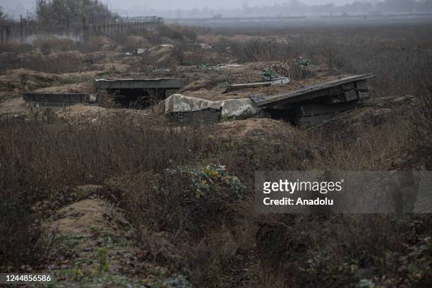 View of trenches at Kherson International Airport after Russian forces retreat from Kherson, Ukraine on November 17, 2022.