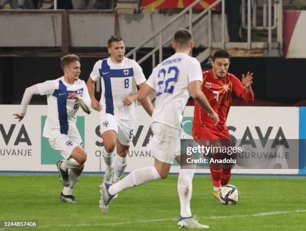 Eljif Elmas of North Macedonia in action during a friendly match between North Macedonia and Finland at Todor Proeski Stadium in Skopje, North...
