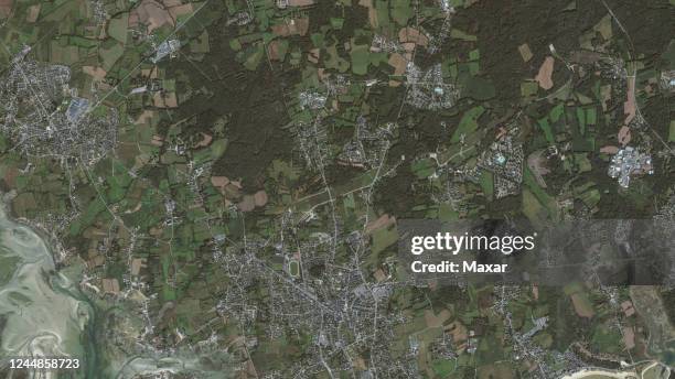 Maxar overview satellite imagery of the Alignements du Ménec, or Carnac Stones, just north of Carnac, France . Please use: Satellite image 2022 Maxar...