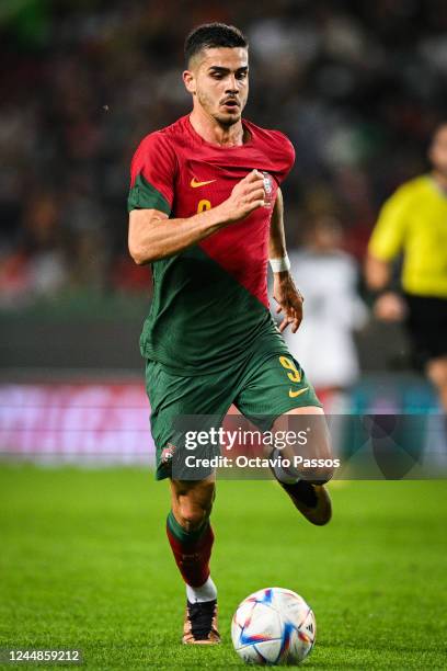 Andre Silva of Portugal in action during the friendly match between Portugal and Nigeria at Estadio Jose Alvalade on November 17, 2022 in Lisbon,...