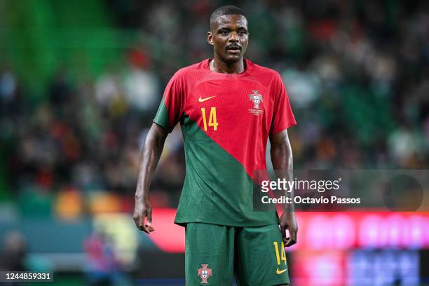 William Carvalho of Portugal in action during the friendly match between Portugal and Nigeria at Estadio Jose Alvalade on November 17, 2022 in...