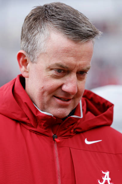 Alabama Crimson Tide athletic director Greg Byrne looks on prior to a college football game against the Mississippi Rebels on November 12, 2022 at...