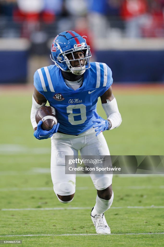Mississippi Rebels wide receiver Malik Heath runs with the ball after
