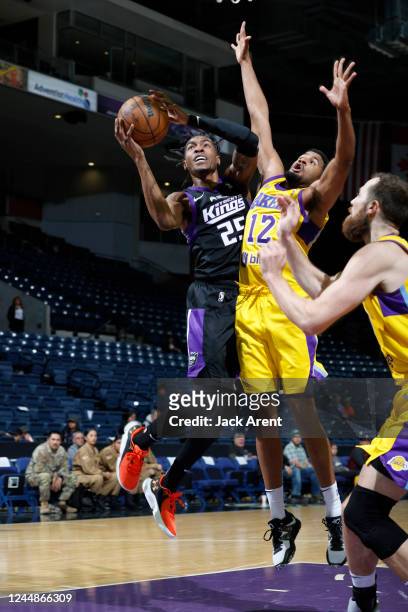 Wes Iwundu of the Stockton Kings shoots the ball against the South Bay Lakers shoots during the match on November 17, 2022 at Stockton Arena in...