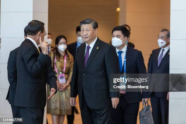 Xi Jinping, China's president, center, arrives at the Asia-Pacific Economic Cooperation summit in Bangkok, Thailand, on Friday, Nov. 18, 2022. China...