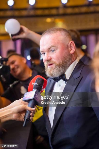 Wayne Rooney speaks to press during the 2022 Dubai World Football Awards ceremony within the 17th Dubai International Sports Conference in Dubai,...