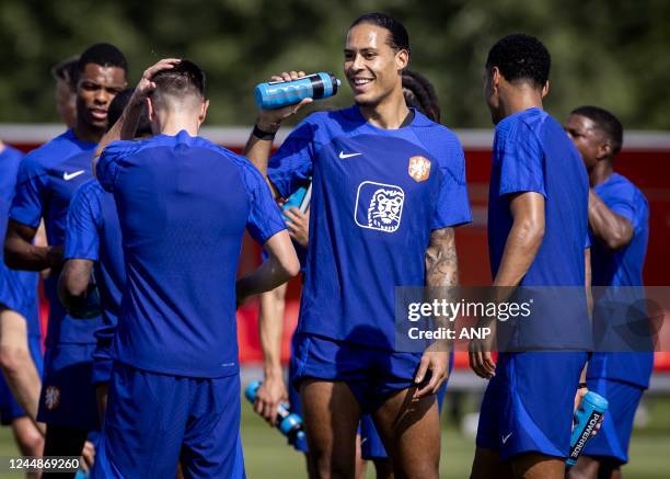 Virgil van Dijk of Holland during a training session of the Dutch national team at the Qatar University training complex on November 18, 2022 in...