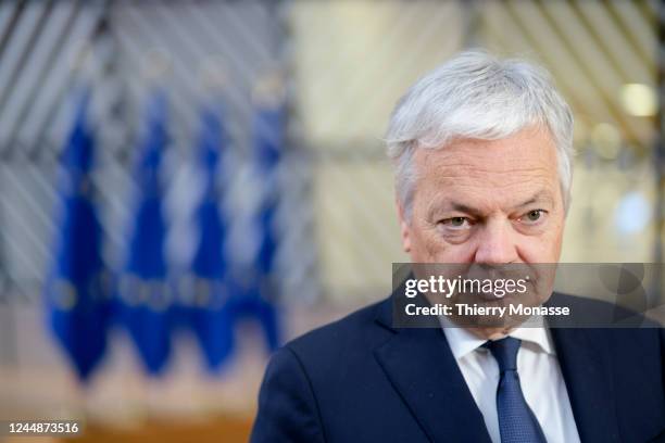 European Commissioner for Justice Didier Reynders talks to media prior an EU General Affairs Ministers meeting in the Europa, the EU Council...
