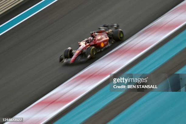 Ferrari's Monegasque driver Charles Leclerc drives during the second practice session ahead of the Abu Dhabi Formula One Grand Prix at the Yas Marina...