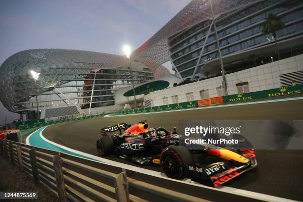 Sergio Perez of Red Bull Racing during the second practice before the Formula 1 Abu Dhabi Grand Prix at Yas Marina Circuit in Abu Dhabi, United Arab...