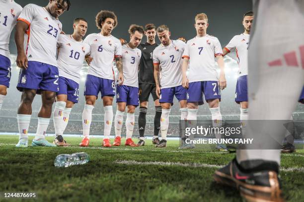 Belgium's players pictured at the start of a friendly soccer game of the Egyptian national soccer team against Belgian national soccer team the Red...