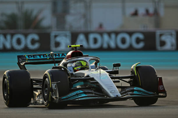 F1 Grand Prix of Abu Dhabi - PracticeABU DHABI, UNITED ARAB EMIRATES - NOVEMBER 18: Lewis Hamilton of Great Britain Mercedes AMG Petronas F1 Team W13 during practice ahead of the F1 Grand Prix of Abu Dhabi at Yas Marina Circuit on November 18, 2022 in Abu Dhabi, United Arab Emirates.