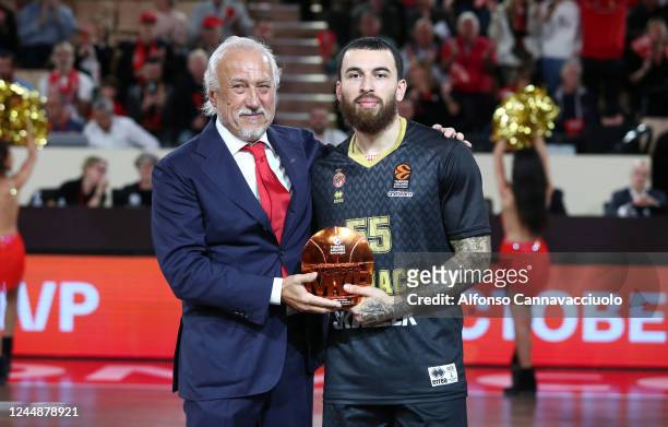 Mike james is awarded as the best player of the month for October during the 2022/2023 Turkish Airlines EuroLeague Regular Season Round 8 game...