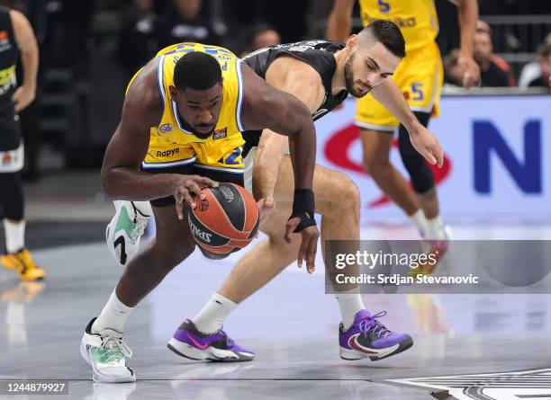 Alex Poythress of Maccabi in action against Ioannis Papapetrou of Partizan in action during the 2022/2023 Turkish Airlines EuroLeague Regular Season...