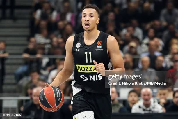 Dante Exum of Partizan Mozzart Bet Belgrade in action during the 2022/2023 Turkish Airlines EuroLeague Regular Season Round 8 match between Partizan...