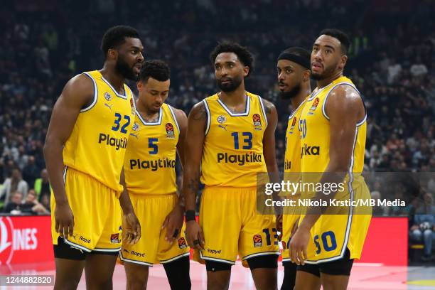 Josh Nebo of Maccabi Playtika Tel Aviv, Wade Baldwin IV of Maccabi Playtika Tel Aviv, Darrun Hilliard of Maccabi Playtika Tel Aviv, Lorenzo Brown of...