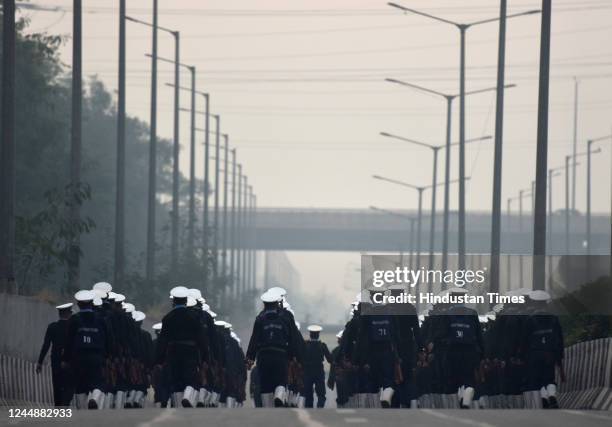 Indian Coast Guard personnel during the rehearsal parade for Republic Day, on November 18, 2022 in Noida, India.