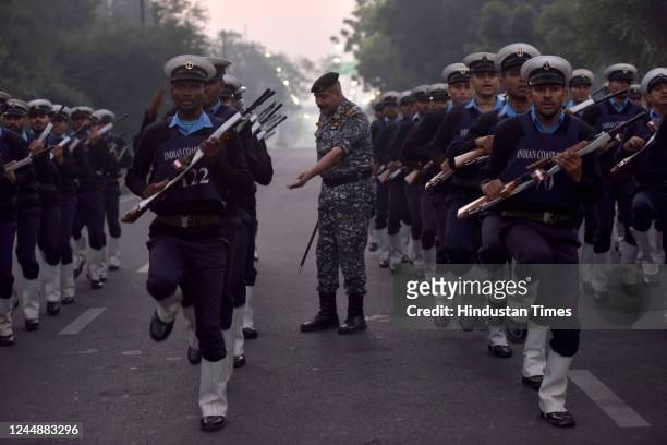 Indian Coast Guard personnel during the rehearsal parade for Republic Day, on November 18, 2022 in Noida, India.