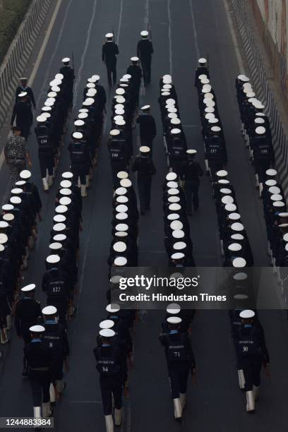 Indian Coast Guard personnel during the rehearsal parade for Republic Day, on November 18, 2022 in Noida, India.