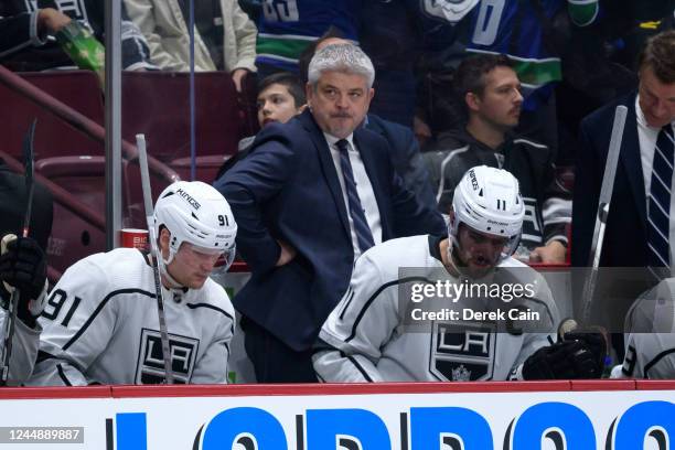 Los Angeles Kings head coach Todd McLellan looks on during the third period of their NHL game against the Vancouver Canucks at Rogers Arena on...