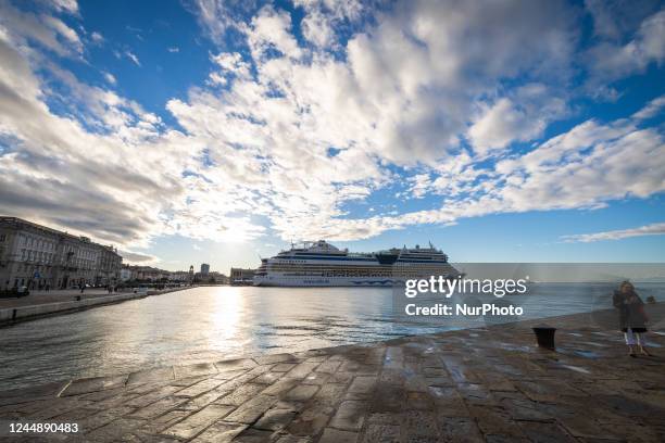 Cruise ship AIDAblu, operated by the German cruise line AIDA Cruises, is seen docked at Trieste, Italy, on November 18, 2022.