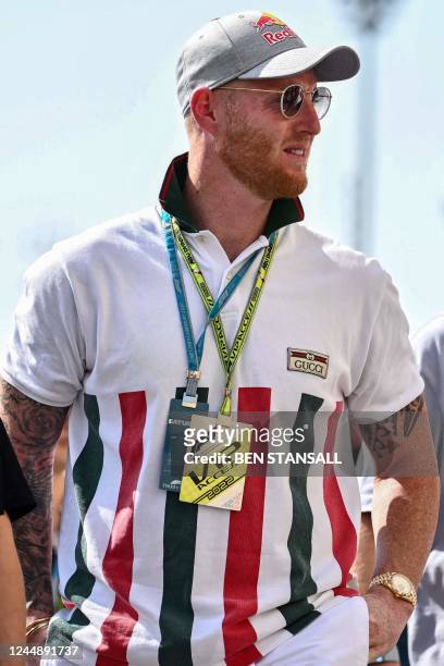 British cricketer Ben Stokes is pictured before the third practice session ahead of the Abu Dhabi Formula One Grand Prix at the Yas Marina Circuit in...