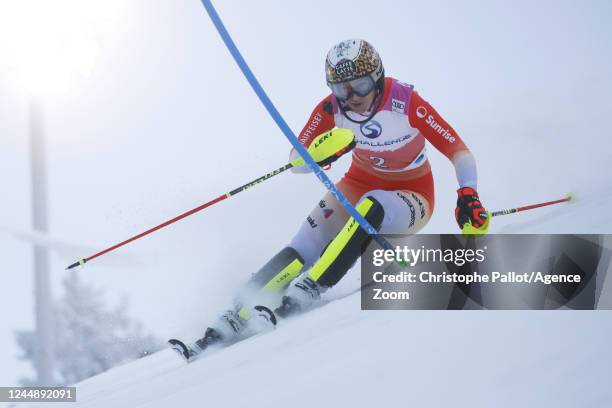 Wendy Holdener of Team Switzerland in action during the Audi FIS Alpine Ski World Cup Women's Slalom on November 19, 2022 in Levi, Finland.