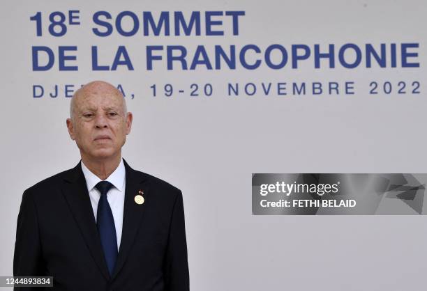 Tunisia's President Kais Saied is pictured during the 18th Francophone countries Summit in the island resort of Djerba, Tunisia on November 19, 2022....