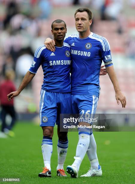 John Terry of Chelsea walks off the pitch with team mate Ashley Cole at the end of the Barclays Premier League match between Sunderland and Chelsea...