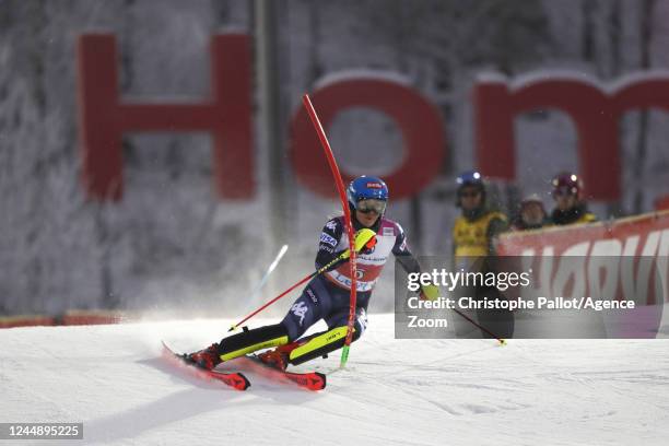 Mikaela Shiffrin of Team United States takes 1st place during the Audi FIS Alpine Ski World Cup Women's Slalom on November 19, 2022 in Levi, Finland.