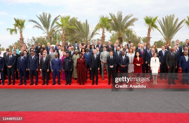 Leaders and country representatives attending the 18th Francophone Summit pose for a family photo in Djerba Island, Tunusia on November 19, 2022.