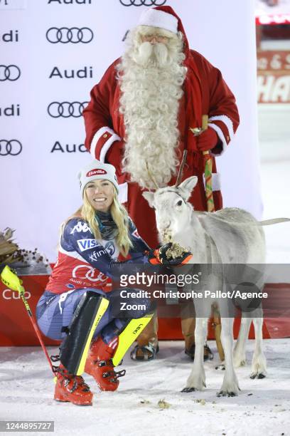 Mikaela Shiffrin of Team United States takes 1st place during the Audi FIS Alpine Ski World Cup Women's Slalom on November 19, 2022 in Levi, Finland.