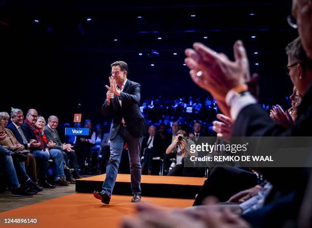 Dutch Prime Minister Mark Rutte gives a speech during the autumn congress of the VVD party in Rotterdam on November 19, 2022. - Netherlands OUT /...